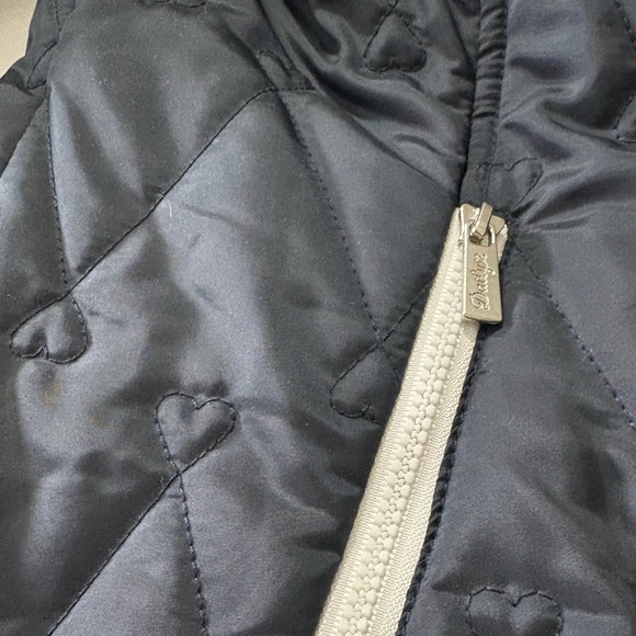 Daily Sports Navy Diamond/Heart Quilted Jacket with White Trim, Back Cinch Belt - Picture 15 of 16